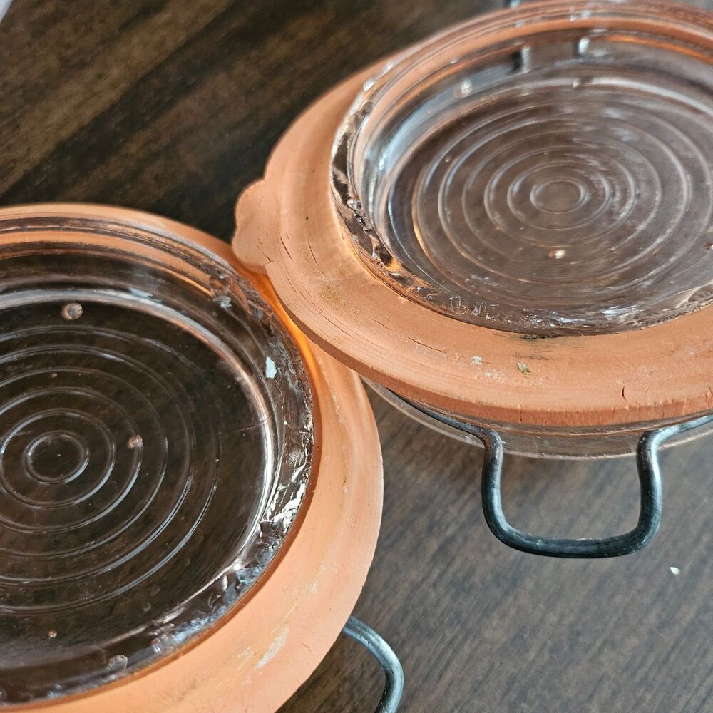 2 Vintage Pink Glass FARM'S PRODUCTS Slant Top Canisters Mason Jars Italy READ - Picture 5 of 6